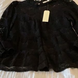 NWT Monteau Black lace top. Size labeled XL (MISLABELED) Fit Med or less